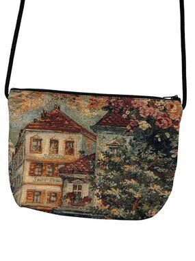Danny K Tapestry Crossbody Bag Village Scene Design USA Artsy Boho Novelty